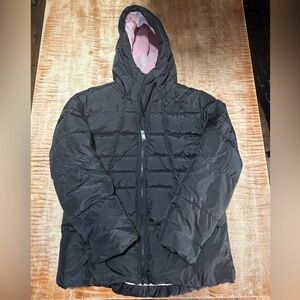 The North Face -Black Hooded Puffer Jacket with Pink Lining - girls size XL (18)